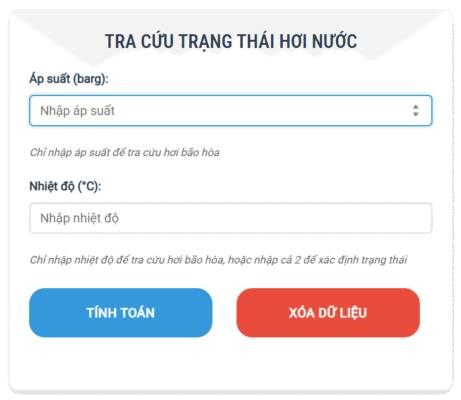 công cụ tra cứu trạng thái hơi nước