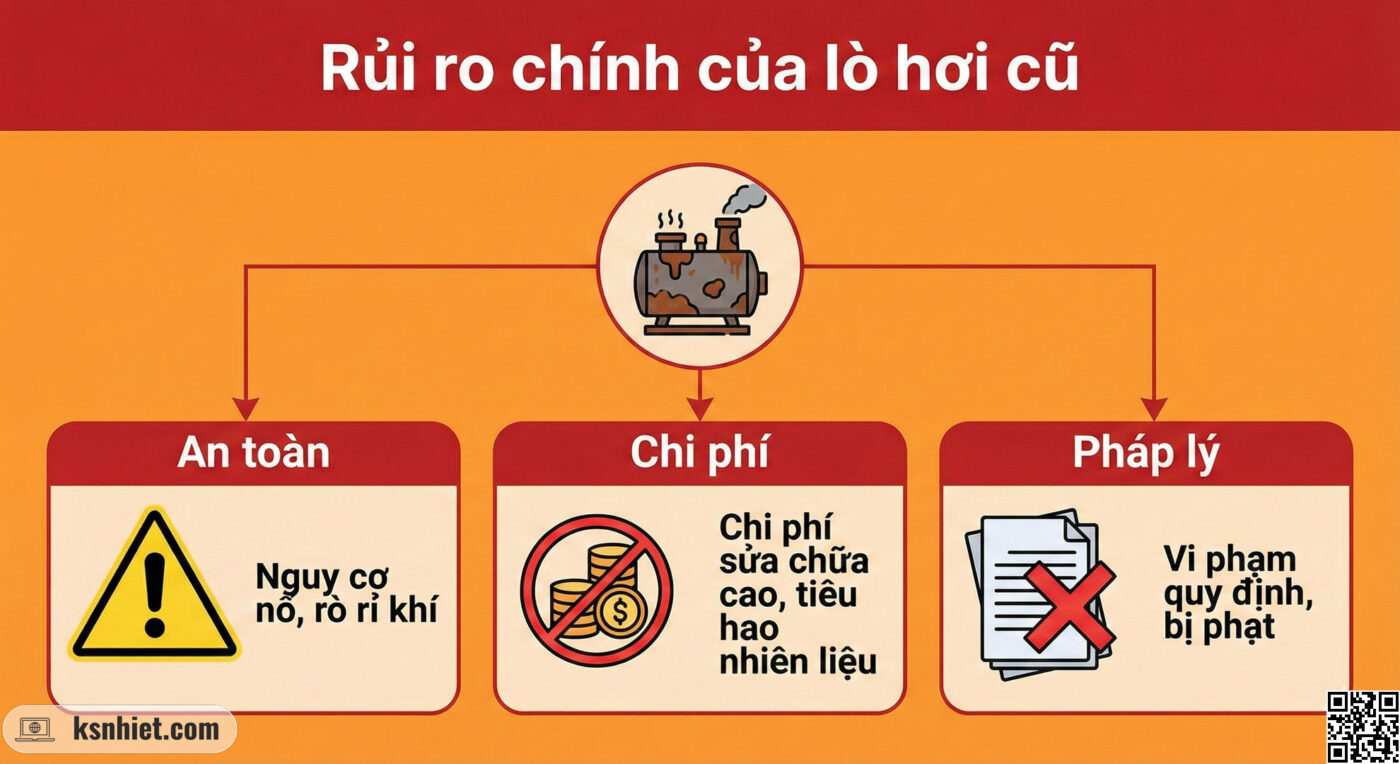 Mua Lò Hơi Cũ: Hướng Dẫn Kiểm Tra CHẤT LƯỢNG & AN TOÀN Toàn Diện Từ Chuyên Gia 11 Rủi ro chính của lò hơi cũ