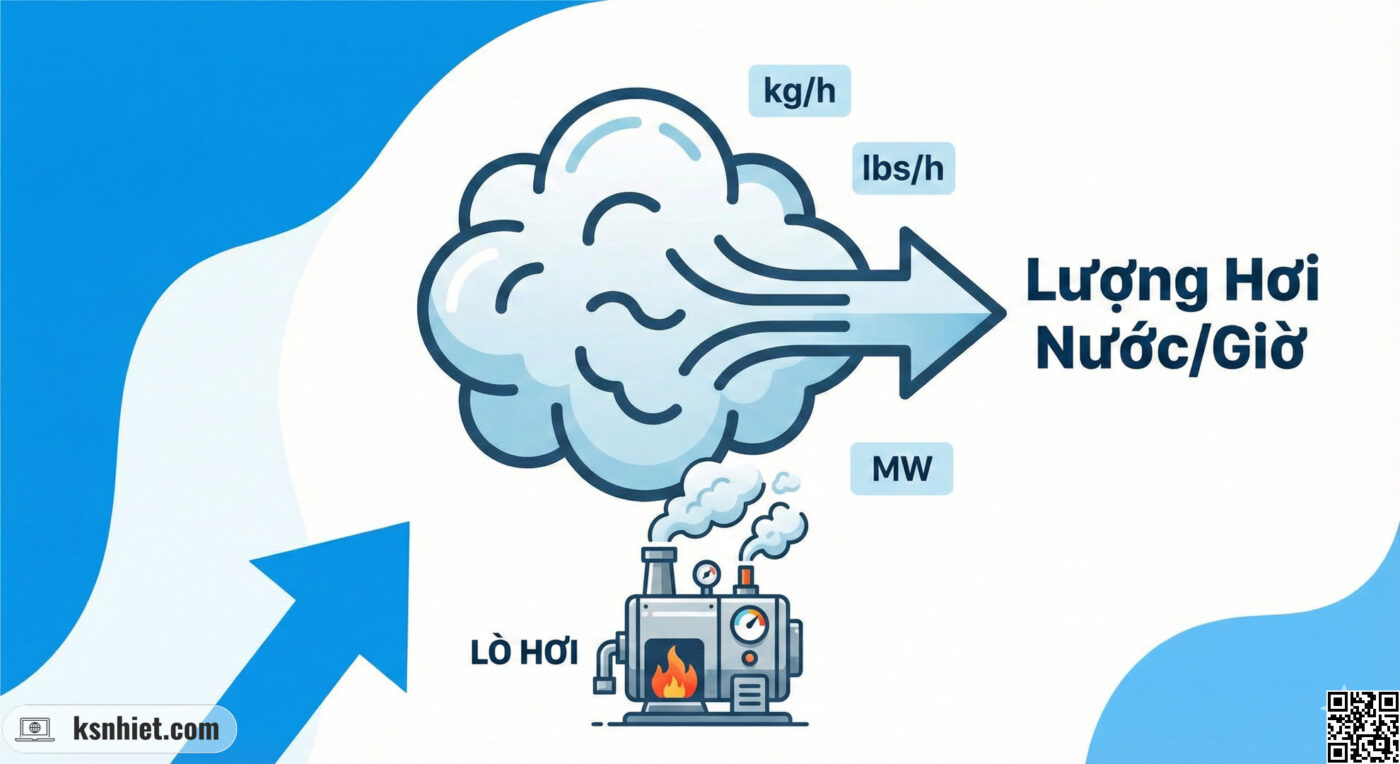 Công suất lò hơi là thước đo khả năng tạo ra một lượng hơi nước nhất định trong một khoảng thời gian cụ thể